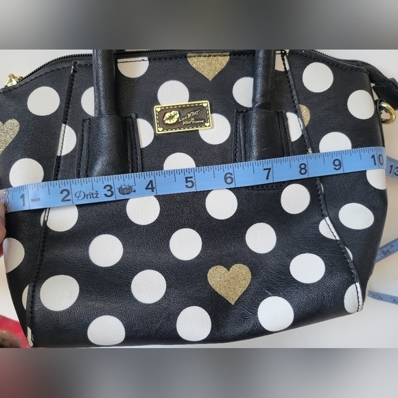 Luv Betsy by Betsy Johnson Polka-dot Heart Mini Bag Handbag Black - Picture 9 of 13